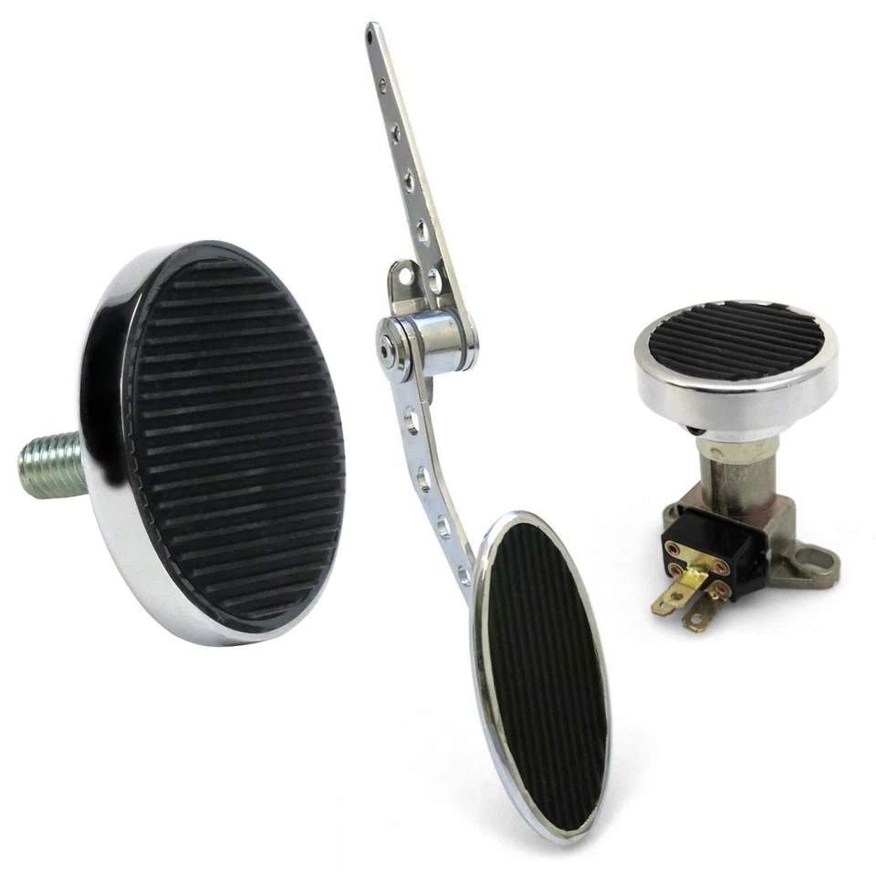 Pedal de Gas Firewall Ovalado Mnt, Pastilla de Freno Redonda y Pastilla Atenuadora Cromada Billet Foto 2 de 4