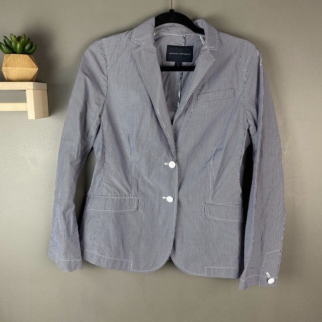 Banana Republic Womens Blazer Pinstripe Navy & White Size Medium eBay