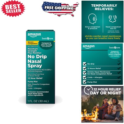 12-Hour No Drip Nasal Relief Spray - Oxymetazoline & Menthol Combination