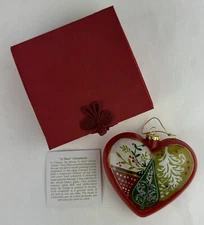 Li Bien Hand Painted Glass Christmas Tree Ornament 2003 Red Heart 4.25”Wx3.75”T