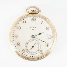 :Elgin 1933 Grade 495 12S 17J Open Face 10K Gold Filled Pocket Watch SG8
