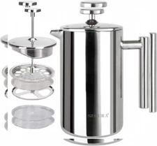 Secura French Press Coffee Maker, 304 Grade Stainless Steel 12 oz, Silver 