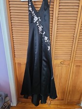 Vintage Morgan  Co Long 3/4 Halter Dress Black Pink Embroidery Flowers Asian