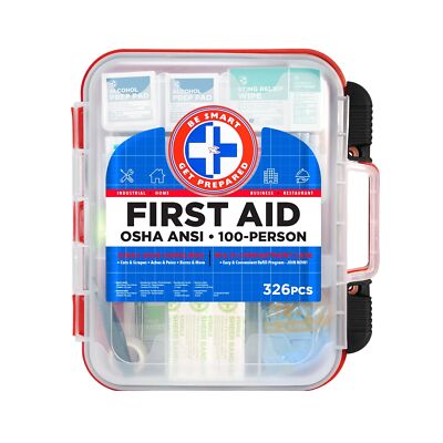 First Aid Kit Hard Red Case 326 Pieces Exceeds OSHA and ANSI Guidelines 100 P...