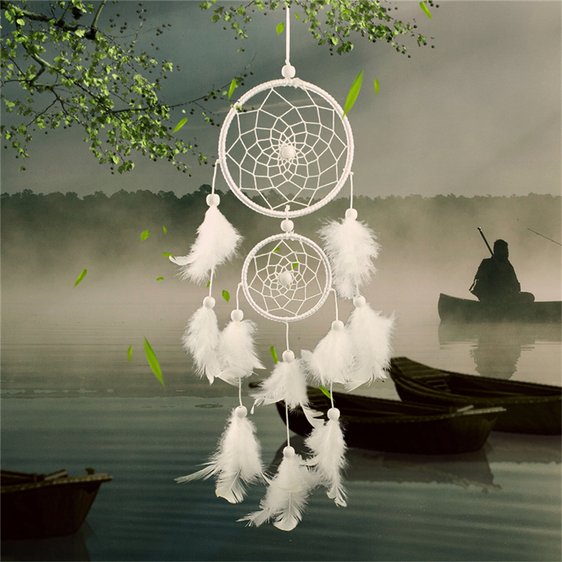 White Dream Catcher Circular With Feathers Wall Hanging Decoration Decor EC