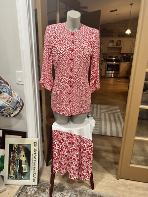 ILDI Marshall Vintage Red/ Wht.Splatter Dress Skirt Suit Sz10.  Vtg 80s