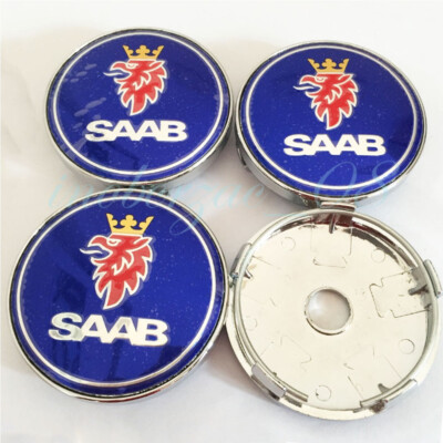 4x Für Saab Blau Zentrum Rad Kappen Logo Abzeichen Emblem Mitte Radkappe 60mm