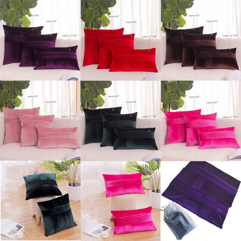 Throw Pillow Covers Set of 2 Sofa Decor Velvet Cushion Cases 3 Sizes 7 Colors!-image
