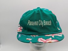 Vintage Panama City Beach Floral Teal Pink Nissin Cap Preppy Retro Snapback Hat