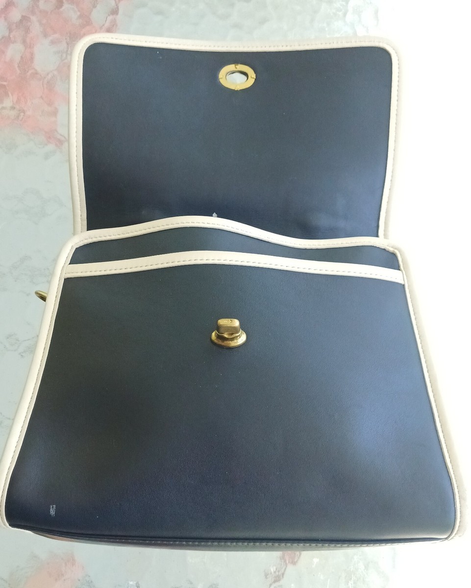 Coach 6870 Vintage Spectator Court Navy and White Leather Satchel