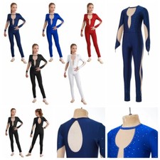 Kids Girls Unitard Shiny Leotards Long Sleeve Jumpsuit Ballerina Bodysuit Stage