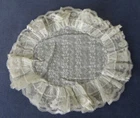 Vintage White Oval Double-Ruffle  Handcrafted Doily 7.5" x 6.5" Doll Hat to be?