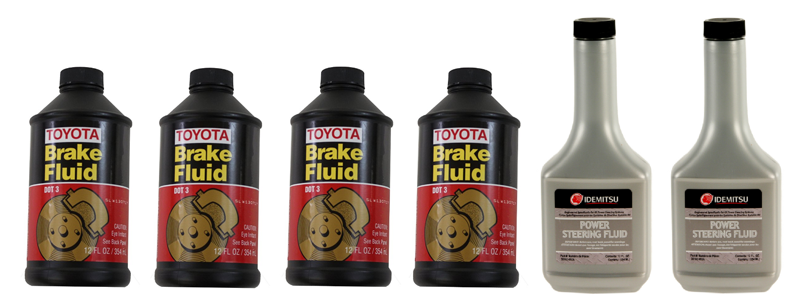 GENUINE (4x) DOT 3 Brake Fluid + (2x) Idemitsu Power Steering Fluid