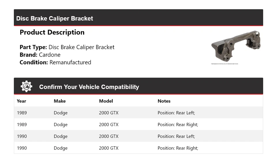 Soporte de pinza de freno de disco Cardone para Dodge 2000 GTX 1989-1990 Foto 2 de 4