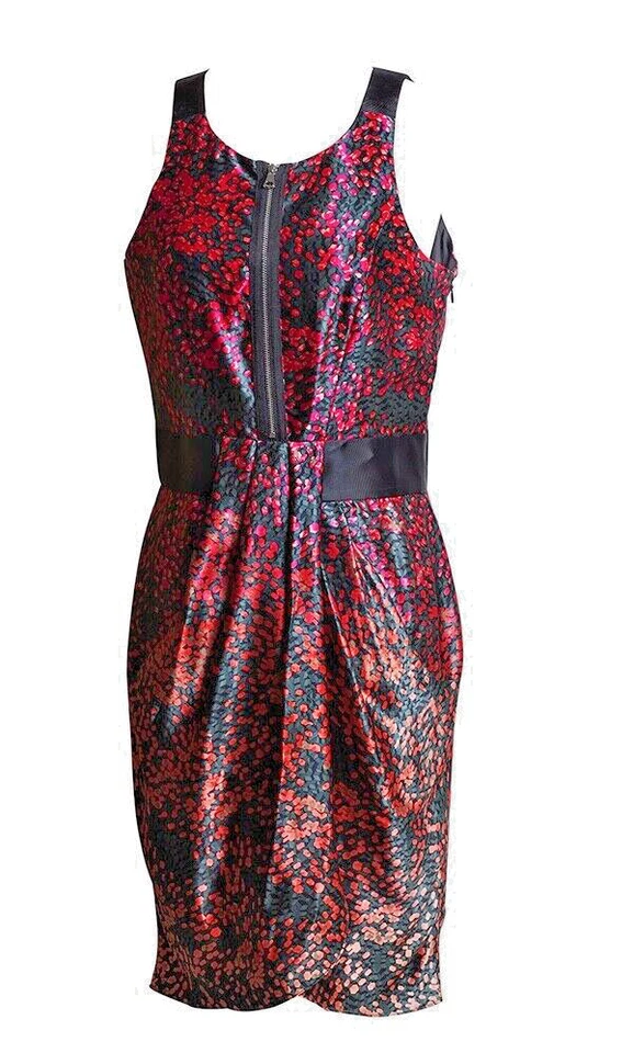 Vestido para mujer Cynthia Steffe rosa cerise negro flora 100 % l seda cremallera frontal Foto 3 de 4