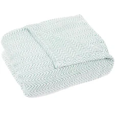 Lavish Home Luxury Soft Blanket White & Blue 100% Cotton 90" x 108" 