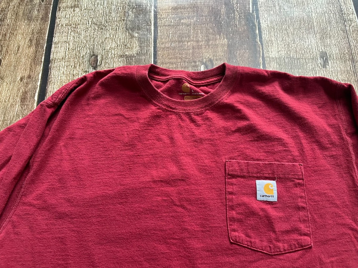 CARHARTT ORIGINAL FIT CREWNECK LONG SLEEVE POCKET T-SHIRT RED MENS SIZE  LARGE | eBay