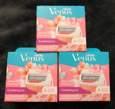 New Lot Of 3 Gillette Venus Womens Comfortglide Razor Cartridges 12 White Tea