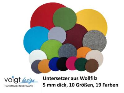 Untersetzer WOLLFILZ 5 mm rund 10 Größen 19 Farben Glas Flasche Topf Tisch Regal