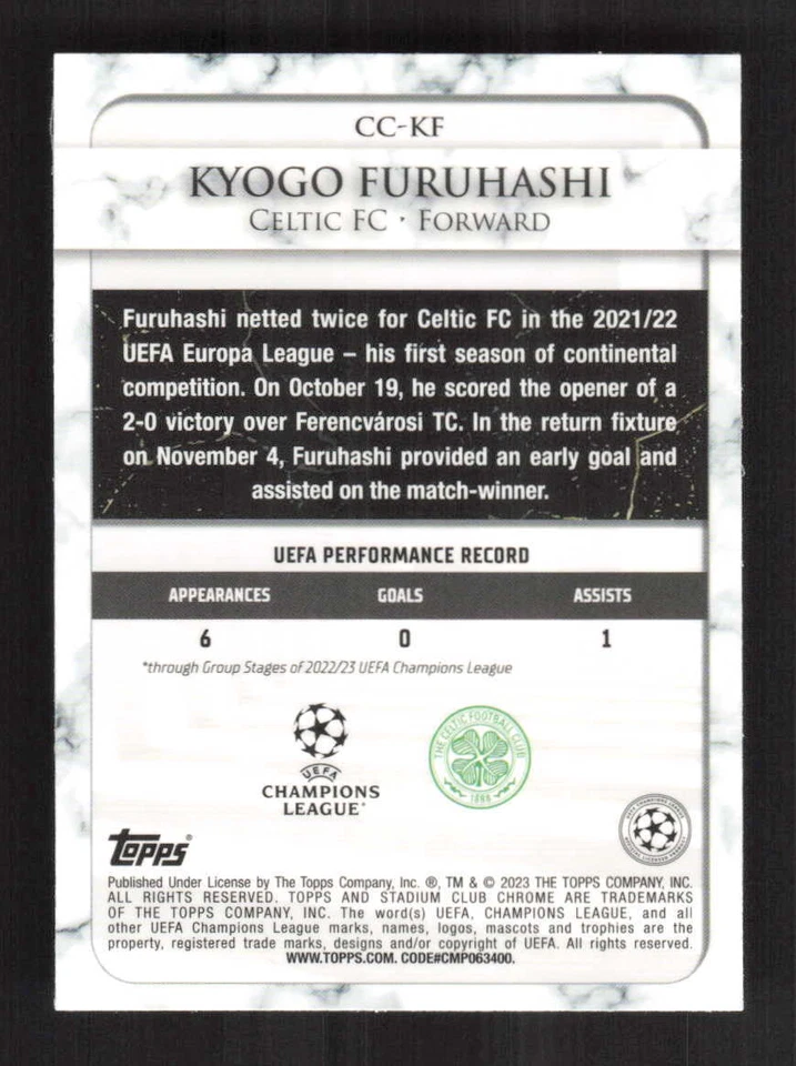 Kyogo Furuhashi  2022-23 Stadium Club Chrome  Championship Contributions #CC-KF - Image 2 of 2
