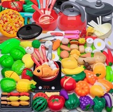 79 Pcs Cutting Play Food Toy for Kids Kitchen Pretend Fruit  Vegetables