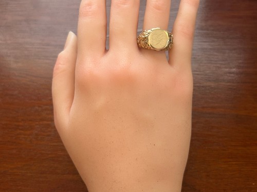 10k Yellow Gold Mens Nugget Style Monogrammed Signet Ring Sz 9.25 - Picture 1 of 9