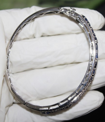 2.24ct Natural Round Diamond 14K White Gold Sapphire Anniversary Bracelet - Picture 4 of 15