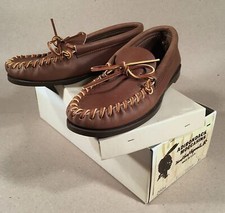 New Vintage Kids Leather ADIRONDACK MOCCASINS Made USA, Size 3.5 3-1/2 Y Youth