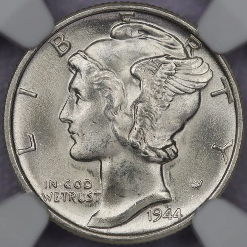 1944 10c Mercury Dime - NGC MS 65