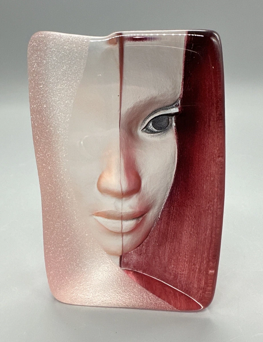 Mats Jonasson Mazzai Red Face Glass Sculpture / Paperweight