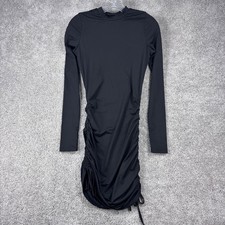 Unbranded Black Long Sleeve Mock Neck Ruched Side Bodycon Mini Dress Small