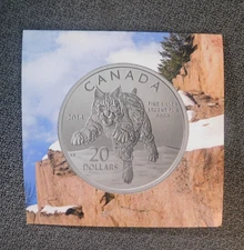 2014 Canada Bobcat $20 Fine Silver Coin 1/4 oz .9999 RCM in original packaging