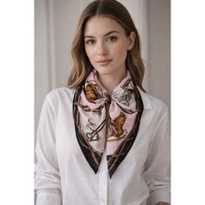 Ralph Lauren 1980s Silk Scarf Equestrian Pink Black Horse Bit Saddle 34" X 34"