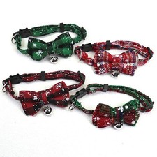 Pet cats and dogs Christmas plaid bow pet collar Christmas snowflake bell cute