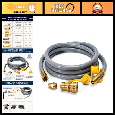 #ad 10FT 1 2quot; ID Natural Gas Hose with Quick Connect Fitting for BBQ Grill amp; Patio $50.99