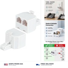 Phone line splitter 2 pack RJ11 6P4C 1 male to 2 female telephone jack adapter