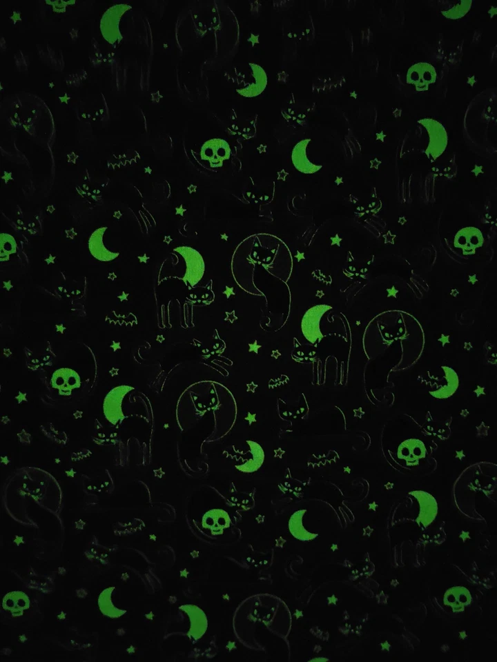 Benartex Orange Spooky Cats Glow in the Dark Halloween Cotton Fabric Glow-O-Ween - Image 4 of 4