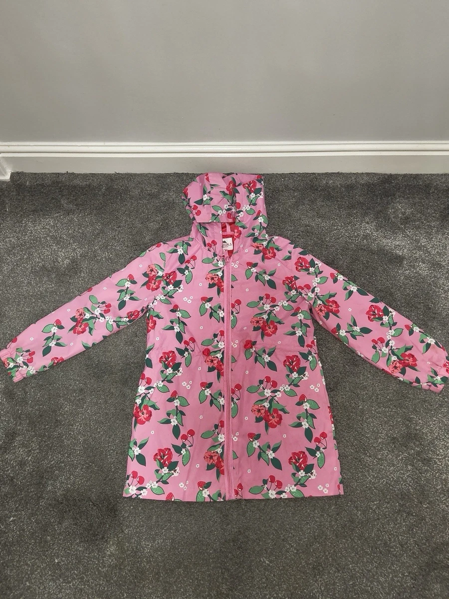 Aroo Threadgirls Girls Pink Floral Hooded Zip Rain Coat Waterproof 7-8 Years