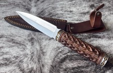 13  Dagger Knotted Wood Handle Leather Sheath Double Edge 5  Handle 7  Blade