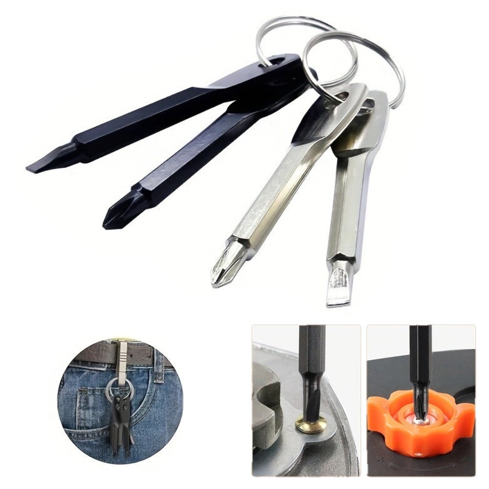 2-Piece Keychain Screwdriver EDC Tool Set Outdoor Pocket Mini Tool with KeyChain
