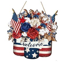 4th of July Decorations Patriotic Memorial Day Wooden Door Sign Red Stylish