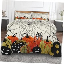 Comforter Set of 3, Bedroom Decoration King Halloween Spiderwed Pumpkin