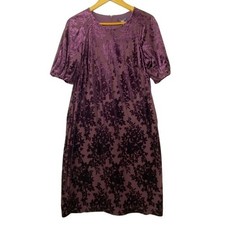 Tommy Hilfiger Women Sz 12 Plum/ Burgundy Dress Velvet A-line knee length crew