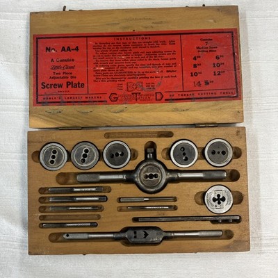 Vintage Little Giant Screw Plate No. AA-4 Tap & Die Set in Wooden Box