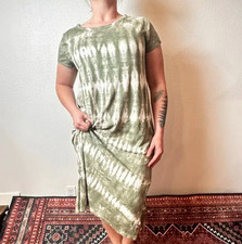 Gap Tie-Dye Maxi Dress Green Long Short Sleeve Size Large