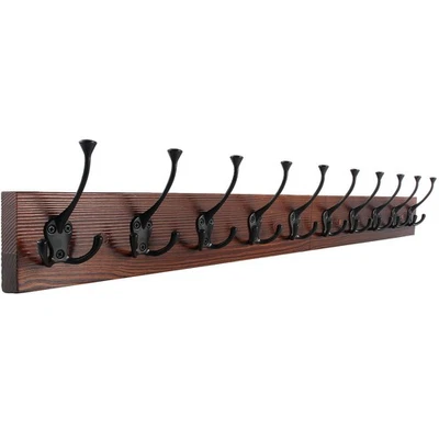 IBOSINS 34'' Coat Rack Wall Mount with 10 Decorative Tri-Hooks Heavy Duty Wood Hanger