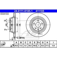 ATE 2X Bremsscheibe Hinten Ø302 Mm Voll Beschichtet FüR Ford Mondeo V Turnier