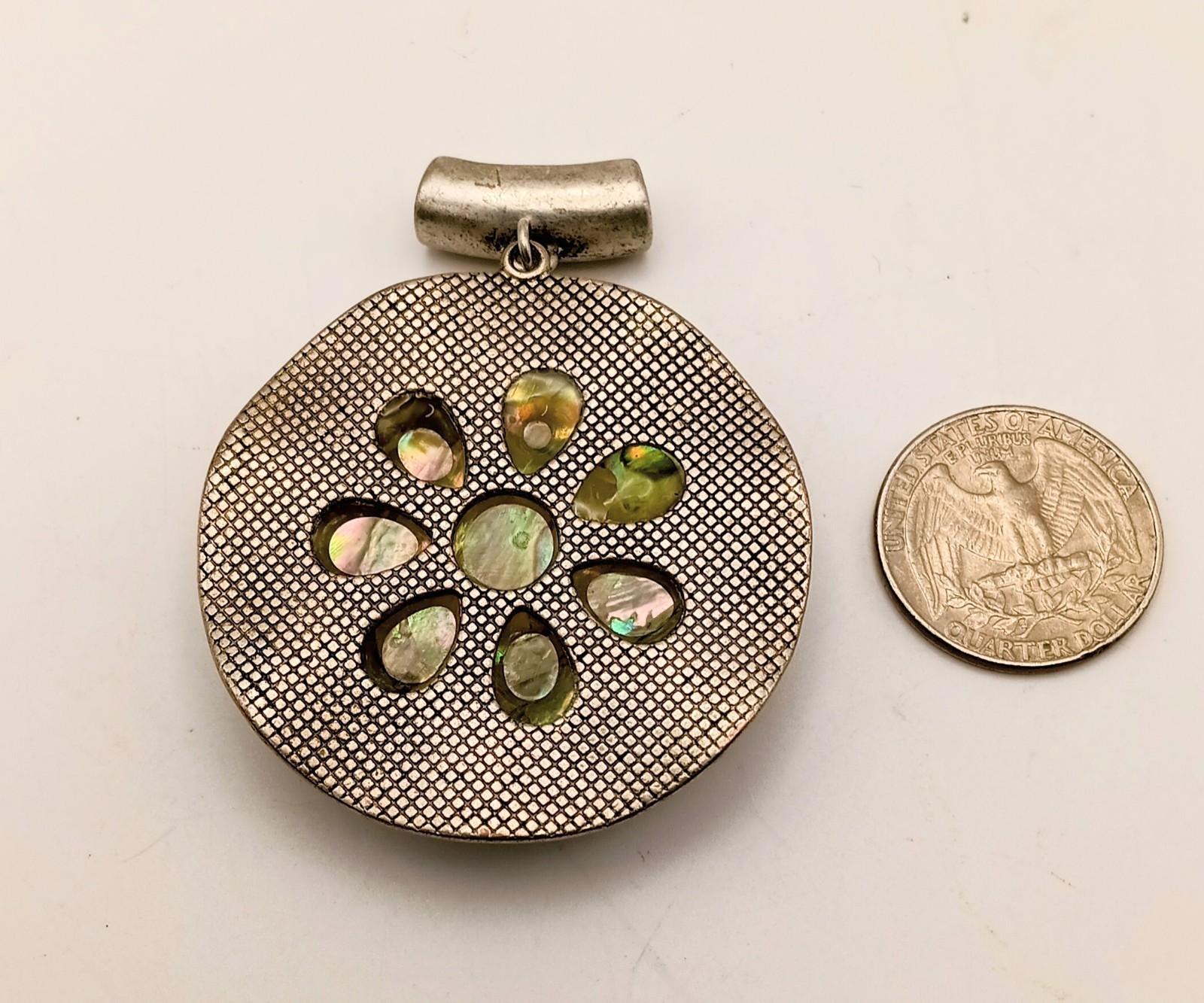 Large Abalone Shell Statement Pendant Faceted Gla… - image 8