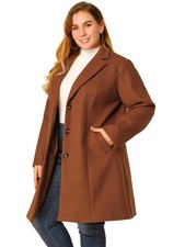 Agnes Orinda Women's Plus Size Coat Single Breasted Notched Lapel Elegant Lon...