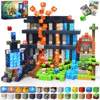 150pcs Magnetic Dinosaur Volcano Castle Set with Light Up Blocks STEM Toy